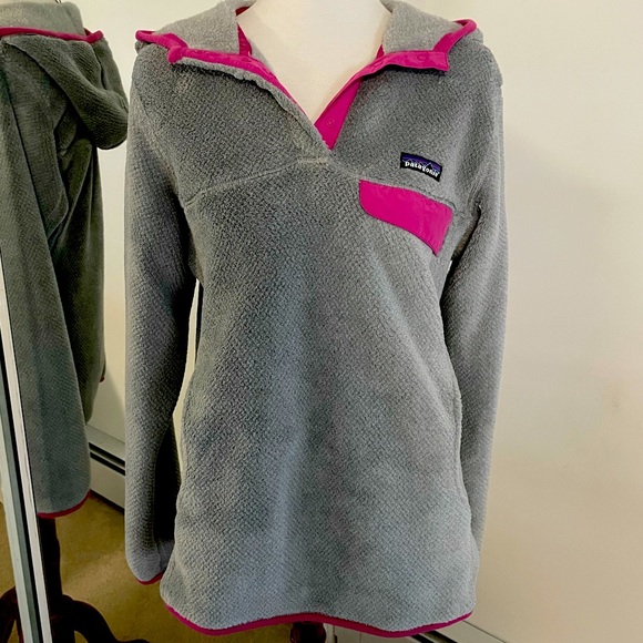 Patagonia sweatshirt with hood grey and pink Sz.Lg. - Picture 1 of 5